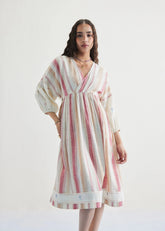 A Model Wearing Off White Handwoven Cotton The Reef Shore Cotton Off-White Midi Dress, curated by Only Ethikal